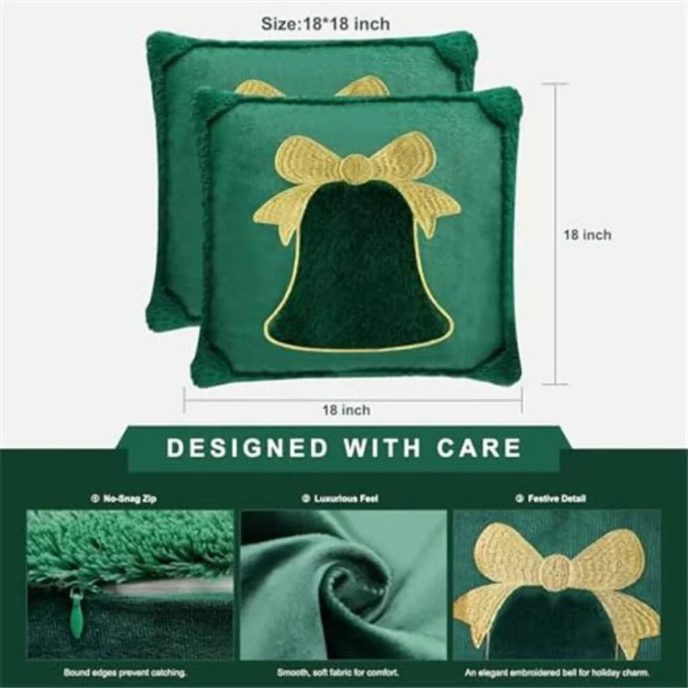Green Pillow Covers Set of 2, 18x18 Inch Plush Faux Fur Throw Pillow NO INSERT